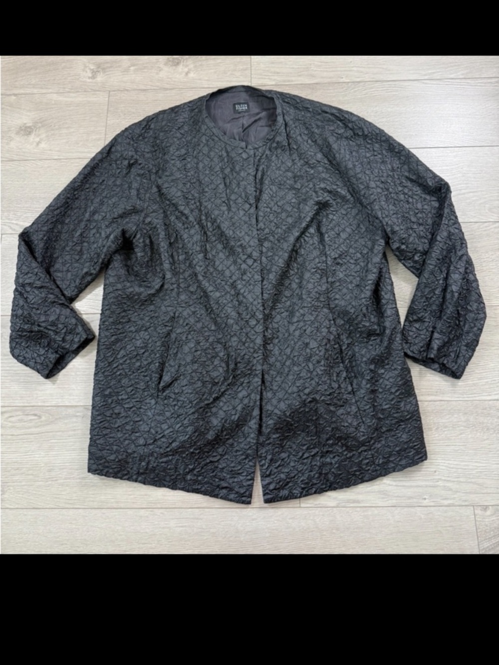 Eileen Fisher Black Textured Jacket Lagenlook Oversized Open Front - Picture 2 of 8